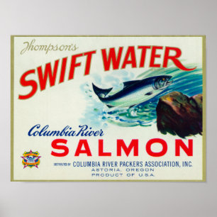 Poster Saumon rapide de l'eau d'Astoria, Orégon - de
