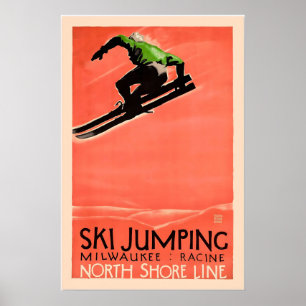 Poster Saut à ski de style vintage Milwaukee Racine 1928