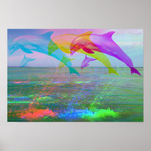 Poster Saut de l'arc-en-ciel de dauphins