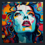 Poster Saut en couleurs : portrait pop art<br><div class="desc">"L’explosion de Farbex: un portrait du style pop art" est une affiche Zazzle Perfect qui capture l’énergie et la vitalité de l’espèce pop moderne. Ce poster avec un finish brillant donne une expression audacieuse et artistique dans chaque pièce. Avec ses couleurs vives et la représentation éclatante du visage d'une femme,...</div>