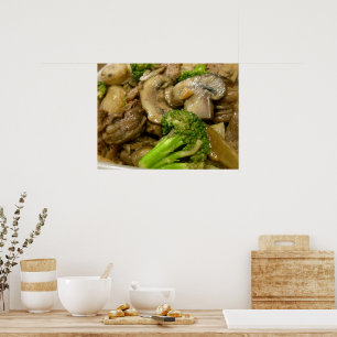Poster Sauté de boeuf, brocolis et champignons