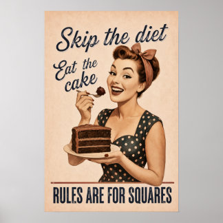 Poster Sauter le régime Manger le gâteau Rétro
