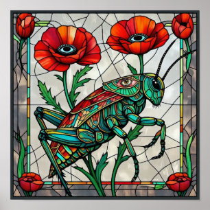 Poster Sauterelle en verre coloré Coquelicot Surrealiste