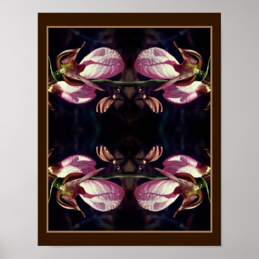 Poster Sauvage rose Lady Slipper Orchid Pair Abstrait (Devant)