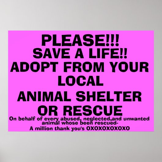 POSTER SAUVEGARDEZ UN ADOPT DE VIE ! (Devant)