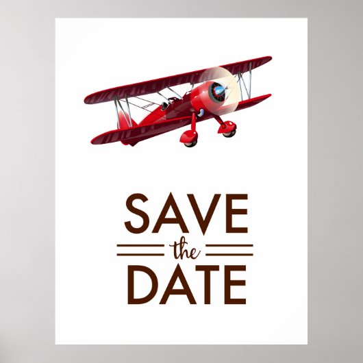 Poster Sauver la date biplan vintage (Devant)