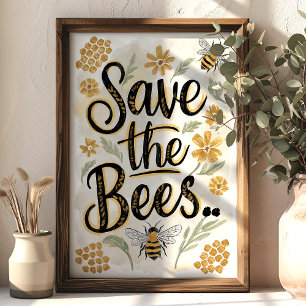 Poster Sauver les Abeilles Fleur en Nid d'Abeille Conserv