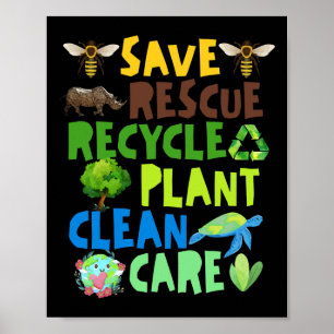 Poster Sauver les abeilles Secourir les animaux Recycler