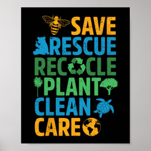 Poster Sauver les abeilles Secourir les animaux Recycler 