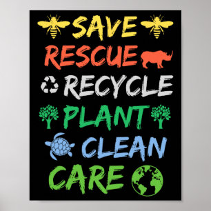 Poster Sauver les abeilles Secourir les animaux recycler 