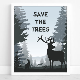 Poster Sauver Les Arbres Animaux De La Forêt De Bois Envi