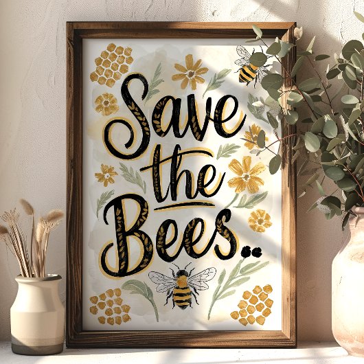 Poster Sauvez les abeilles Honeycomb Flower Conservation 