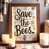 Poster Sauvez les abeilles Honeycomb Flower Conservation 