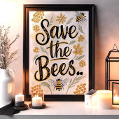 Poster Sauvez les abeilles Honeycomb Flower Conservation 