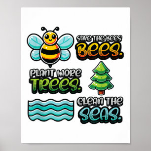Poster Sauvez les abeilles Plantes Arbres Mer propres De