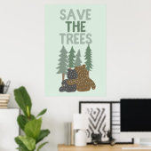 Poster Sauvez les arbres de mignons ours dans le Jour des (Bureau à domicile)
