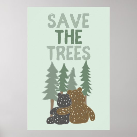 Poster Sauvez les arbres de mignons ours dans le Jour des (Devant)
