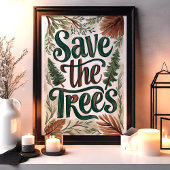 Poster Sauvez les arbres Green Foliage Conservation Art