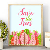 Poster Sauvez Les Arbres Rose Et Vert Printemps Éco