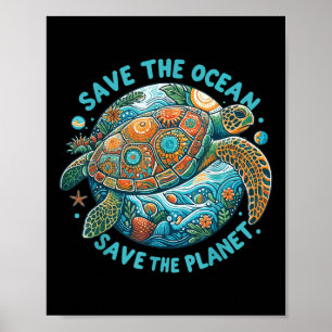 Poster Sauvez L'Océan Sauvez La Planète Mignonne Tortue D