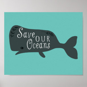 Poster Sauvez nos océans Baleine De l'environnement Bleu