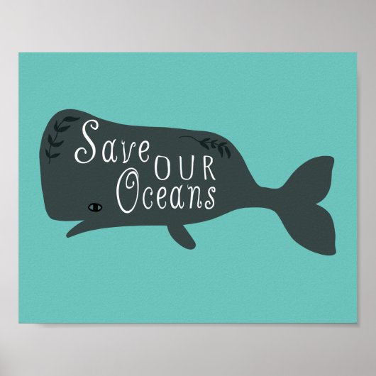 Poster Sauvez nos océans Baleine De l'environnement Bleu (Devant)