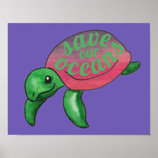 Poster Sauvez nos océans Tortue de mer violette (Devant)