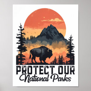 Poster Sauvez nos parcs nationaux Résister Service Bison 
