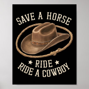 Poster Sauvez Une Balade À Cheval Un Cowboy Drôle Rodeo H