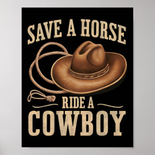 Poster Sauvez Une Balade À Cheval Un Cowboy Drôle Rodeo H