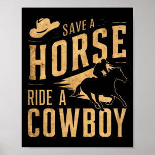 Poster Sauvez Une Balade À Cheval Un Cowboy Drôle Rodeo H