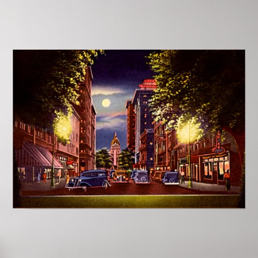 Poster Savannah, Georgia Bull Street la nuit (Devant)