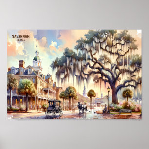 Poster Savannah Géorgie USA Travel Places aquarelle