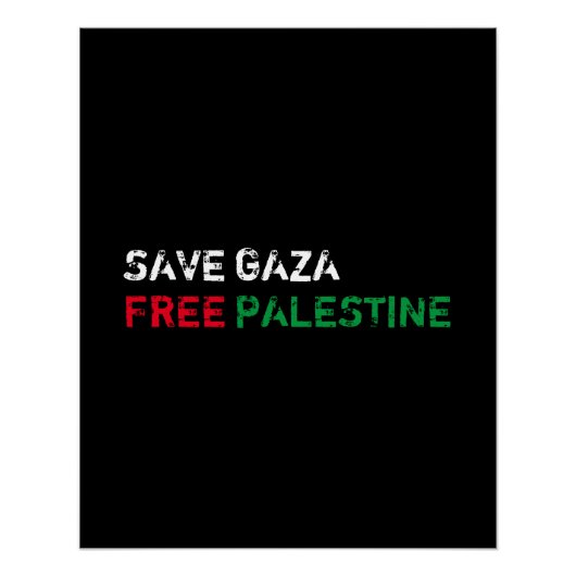 Poster Save Gaza Free Palestine blanc rouge noir (Devant)