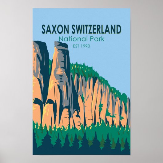 Poster Saxon Suisse Parc national Allemagne Vintage (Devant)