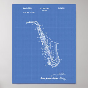 Poster Saxophone 1949 Patent Art Blueprint