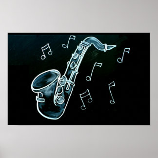 Poster Saxophone et notes de musique