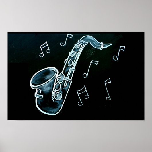 Poster Saxophone et notes de musique (Devant)
