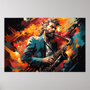 Poster Saxophone Lecteur Musique Peinture Art Décor Abstr