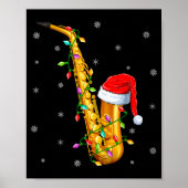 Poster Saxophone Music Lover Xmas Lights Santa Saxophone (Devant)