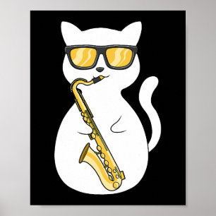Poster Saxophone Player Amoureux des chats Saxophoniste M