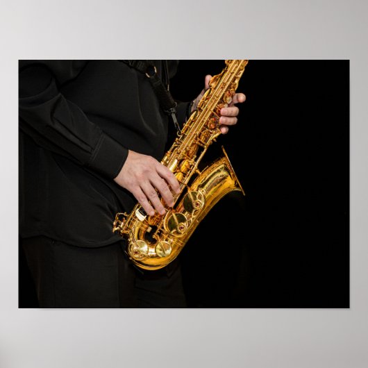 Poster Saxophone Player mains Saxophoniste jouant du jazz (Devant)