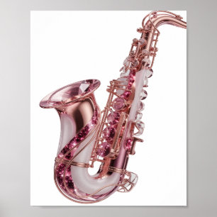 Poster SAXOPHONE ROSE Argent GRAS Design personnalisé