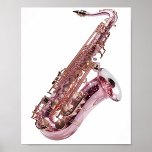 Poster Saxophone Rose Argenté Design Personnalisé Tendanc