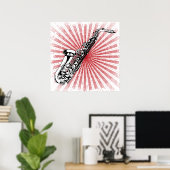 Poster Saxophone sur Grunge Red Sunburst (Bureau à domicile)