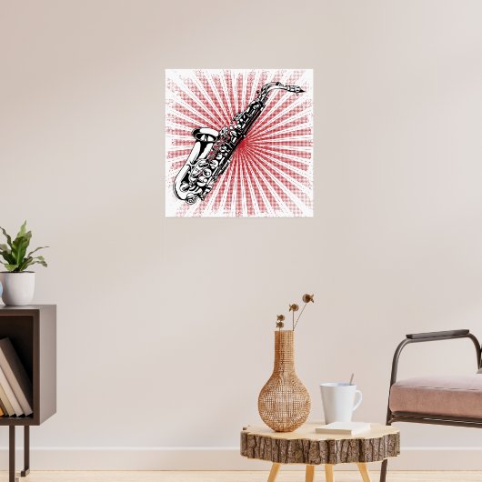 Poster Saxophone sur Grunge Red Sunburst (Salon 3)