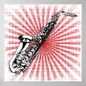 Poster Saxophone sur Grunge Red Sunburst (Devant)