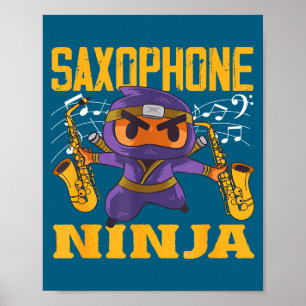 Poster Saxophoniste Ninja Saxophone Sourire