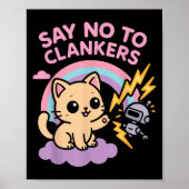 Poster Say No To Clankers Anti Ai Robots Cute Kitten Rain (Devant)