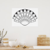Poster Scallop Seashell Minimalist Black and White (Cuisine)